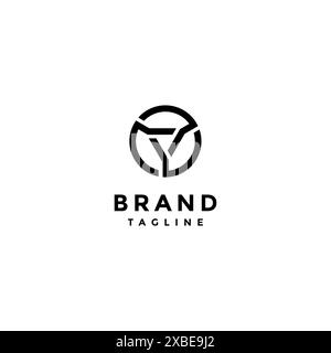 Circle and Triangle Icons in Swirling Minimalist Lines Logo Design. Y Letter Symbol Inside Circle Logo Design. Stock Vector
