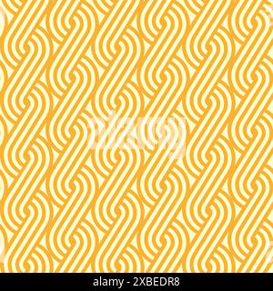 Ramen noodle pattern with braided line ornament, vector seamless background. Abstract yellow noodles pattern with curly wavy knit lines of instant noodles for Asian Chinese or Japanese background Stock Vector