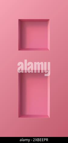 Pink wall 3d niches. Empty box shelves, open display stand or showcase vector mockup for show room, studio or shop product presentation. Realistic square and rectangular niches in pink wall Stock Vector