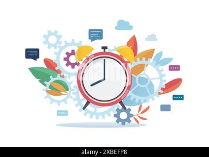Tiny business people with alarm clock flat style. vector illustration business concept Stock Vector