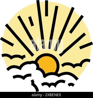 rising sun progress line icon vector illustration Stock Vector Image ...