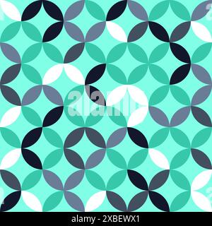 Cool overlapping circles seamless texture. Classic ovals and circles vector geometric fashion pattern. Mint green, silver and white. Stock Vector