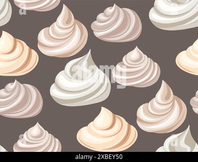 Vector seamless pattern with cartoon meringues and creams on gray background. Surface design with sweet food. Texture with sweet vanilla toppings. Wal Stock Vector