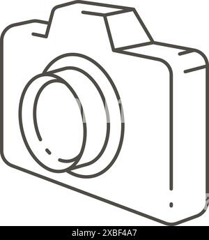 Line art simple monochrome isometric photo video camera modern equipment device for multimedia content creating vector illustration. Linear profession Stock Vector