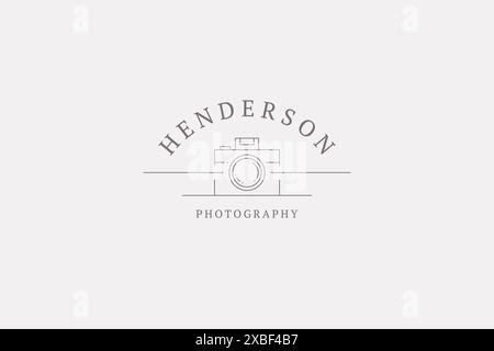 Monochrome line art photo camera modern photography device for shooting video and photo logo vector illustration. Minimalist photographer business car Stock Vector