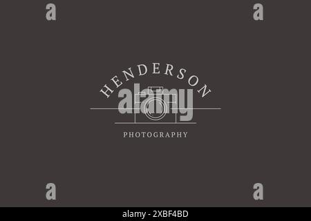 Monochrome line art photo camera modern photography device for shooting video and photo logo vector illustration. Minimalist photographer business car Stock Vector