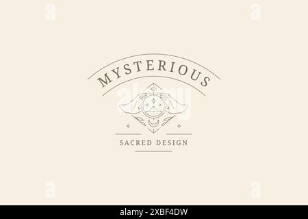 Sacred meditative human hands holding circle galaxy planet landscape half moon esoteric line logo vector illustration. Meditative arms cosmos life bal Stock Vector