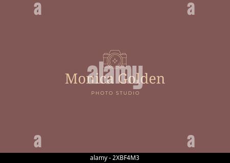 Monochrome simple line art camera photo video shooting logo template with place for text vector illustration. Linear emblem professional photographing Stock Vector