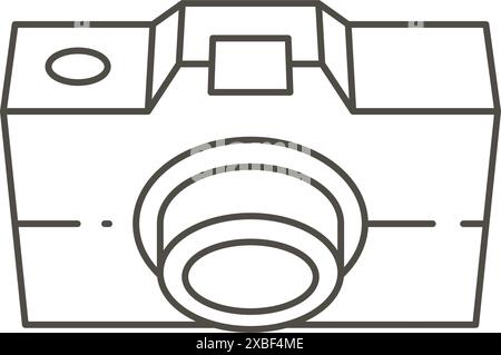 Top view isometric simple linear photo video camera electronic modern device for journalist travel hobby photographing vector illustration. Monochrome Stock Vector