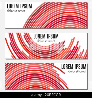 Set of red abstract header banners with curved lines and place for text. Vector backgrounds for web design. Stock Vector