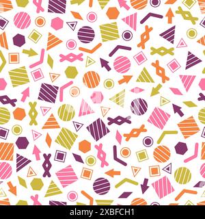 Seamless primitive geometric patterns for tissue and postcards. Trendy hipsters modern color background. Trendy geometric elements memphis card. Vecto Stock Vector