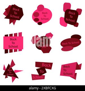 Set of nine red back to school badges. School labels and icons collection. Vector illustration. Stock Vector