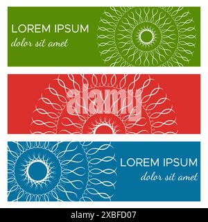 Set of abstract horizontal header banners with geometric circular elements and place for text. Colorful backgrounds for web design. Vector illustratio Stock Vector