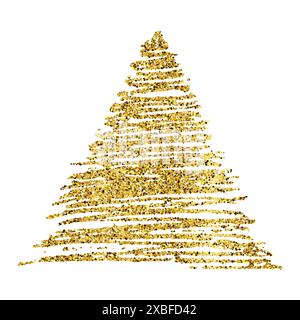 Golden paint hand drawn glittering triangle on a white background. Background with gold sparkles and glitter effect. Empty space for your text.  Vecto Stock Vector