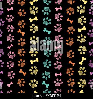 Cute paw prints with bones Stock Vector
