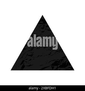 Scratched triangle. Dark figure with distressed grunge texture isolated on white background. Vector illustration. Stock Vector