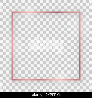 Rose gold shiny square frame with glowing effects and shadows on transparent background. Vector illustration Stock Vector