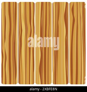 Five wooden boards. Vector abstract wood texture in flat design. Stock Vector