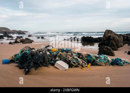 Rubbish on the beach. Sardinia bay beach, Gqeberha, South Africa. Stock Photo