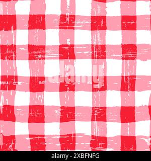 Abstract watercolor ink red plaid seamless pattern. Checkered vector picnic texture background. Fashion textile check print. Trendy fabric design or w Stock Vector