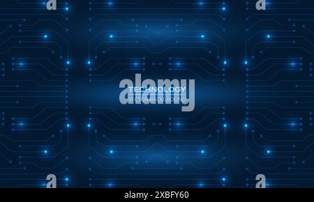 Abstract dark blue technology background with circuit board and text block. Futuristic digital technology vector illustration concept. Stock Vector