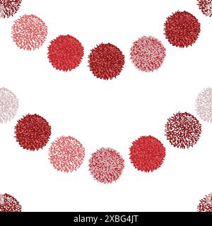Vector seamless pattern pompom in rows in blue, pink and red color on white background. Holiday Christmass or birthday baby repeating pattern. Pon pon Stock Vector