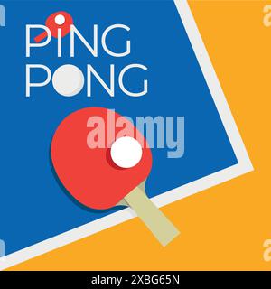 Ping pong or table tennis background. Ping pong poster template or promotion flyer with a tennis table, racket and ball. Vector illustration Stock Vector