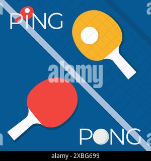 Ping pong or table tennis background. Ping pong poster template or promotion flyer with a tennis table, rackets and ball. Vector illustration Stock Vector