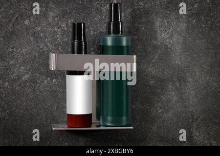 Bathroom Products on Shelf Empty Label Stock Photo