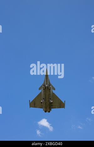 Dassault Rafale military airplane in flight, gear down, approaching landing during 'Ramstein 1v1' NATO exercise, June 6, 2024 Stock Photo