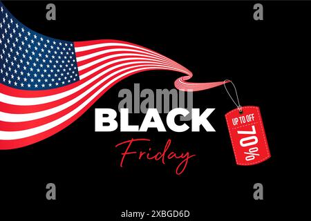 Black Friday American flag with Black Friday Sale 70% discount vector illustration Stock Vector