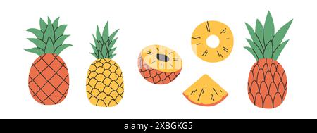 Set of abstract vector pineapple. Simple pineapple. Tropical fruit collection design for interior, poster, banner.  Stock Vector
