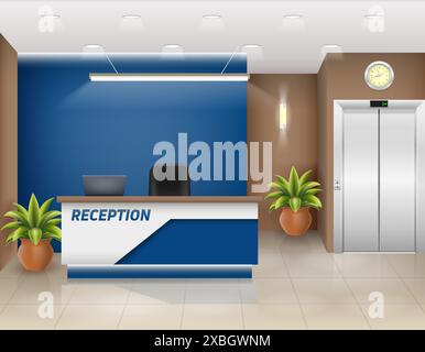 reception desk in the office workplace of a manager or administrator stock vector illustration Stock Vector