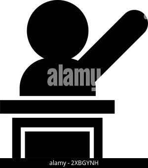 A vector icon depicting a judge sitting at a desk in a courtroom or legal setting. Stock Vector