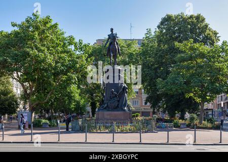 Lille, France - June 23 2020: The monument to General Faidherbe is an equestrian statue of French general Louis Faidherbe. Designed by Antonin Mercié, Stock Photo