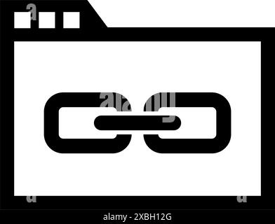 Minimalist black and white folder icon with a link symbol, representing file connection or synchronization. Stock Vector