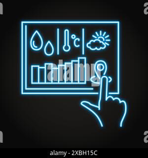 Data driven farming neon icon. Precision agriculture, smart farm. Remote digital control and management. Vector illustration Stock Vector
