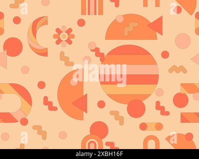 Memphis geometric seamless pattern with 3D shapes in 80s and 90s style. Isometric geometric 3D shapes. Colorful geometric background design for wrappe Stock Vector