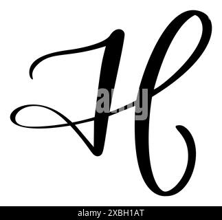 Vector calligraphy hand drawn letter H logo. Script font. Handwritten brush style Stock Vector