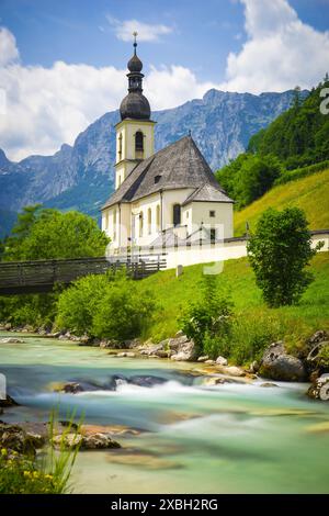 Famous chapel St. Sebastian in Ramsau in the Bavarian Alps, near Berchtesgaden, Bavaria, Germany Stock Photo