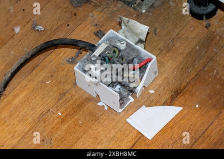 An illegally-fitted electric cooker point, London, UK Stock Photo