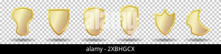 Set of realistic golden heraldic shields. Vector illustration. Stock Vector