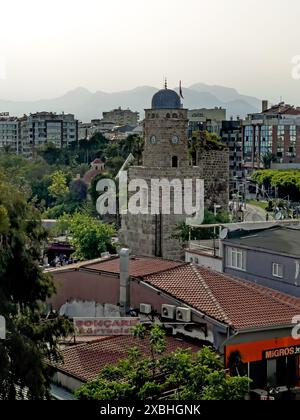 Antalya, Turkey - April 22, 2024, Beautiful view on Saat Kulesi (Clock Tower) in Antalya, Türkiye, Stock Photo