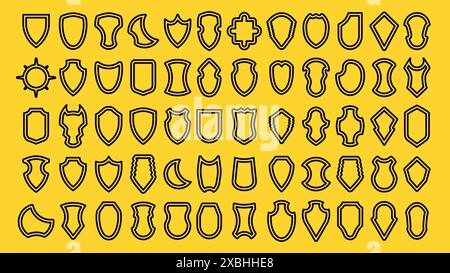 Collection protection silhouette outline emblem. Set of black heraldic shield outline icon. Vector illustration. Stock Vector