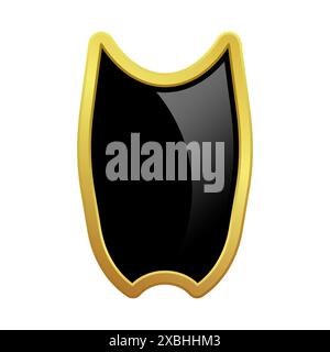 Black shield with glossy bright golden frame. VIP luxury logo design element. Vector clipart illustration. Transparent background. Stock Vector