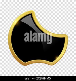 Black shield with glossy bright golden frame. VIP luxury logo design element. Vector clipart illustration. Transparent background. Stock Vector