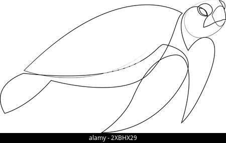 Continuous line drawing of sea turtle. Animal one line art. Vector illustration Stock Vector
