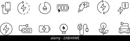 Containing charge electric car and charging station icons. Stock Vector
