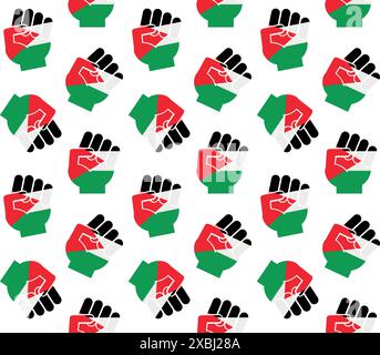 Vector seamless pattern of flat fist with Palestine flag isolated on white background Stock Vector