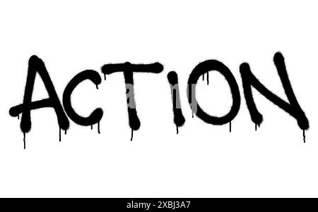 Isolated spray-painted graffiti tag ACTION over white. Stock Vector